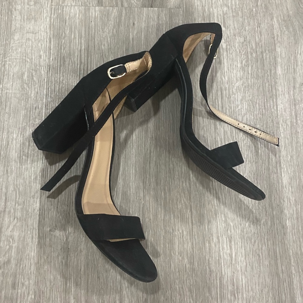 Black suede block heel